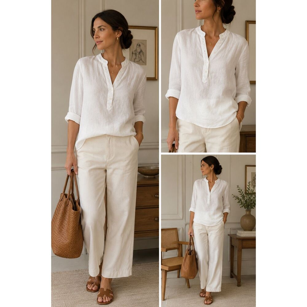 Haris Cotton White Linen Tunic Blouse | Quiet Luxury Coastal Minimalist